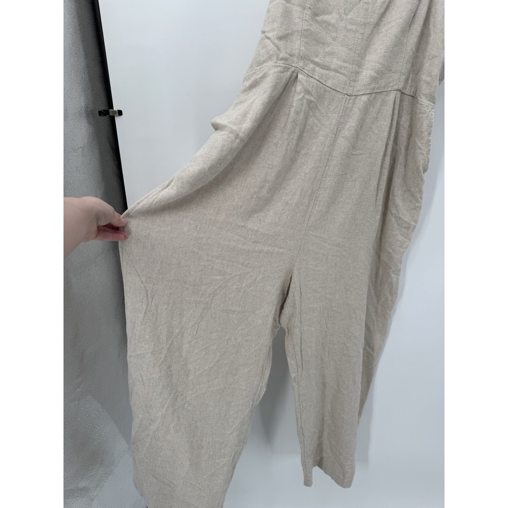 Old Navy Jumpsuit 2X Beige Fit & Flare Linen Blend Smocked Back pockets capsule - Picture 11 of 12
